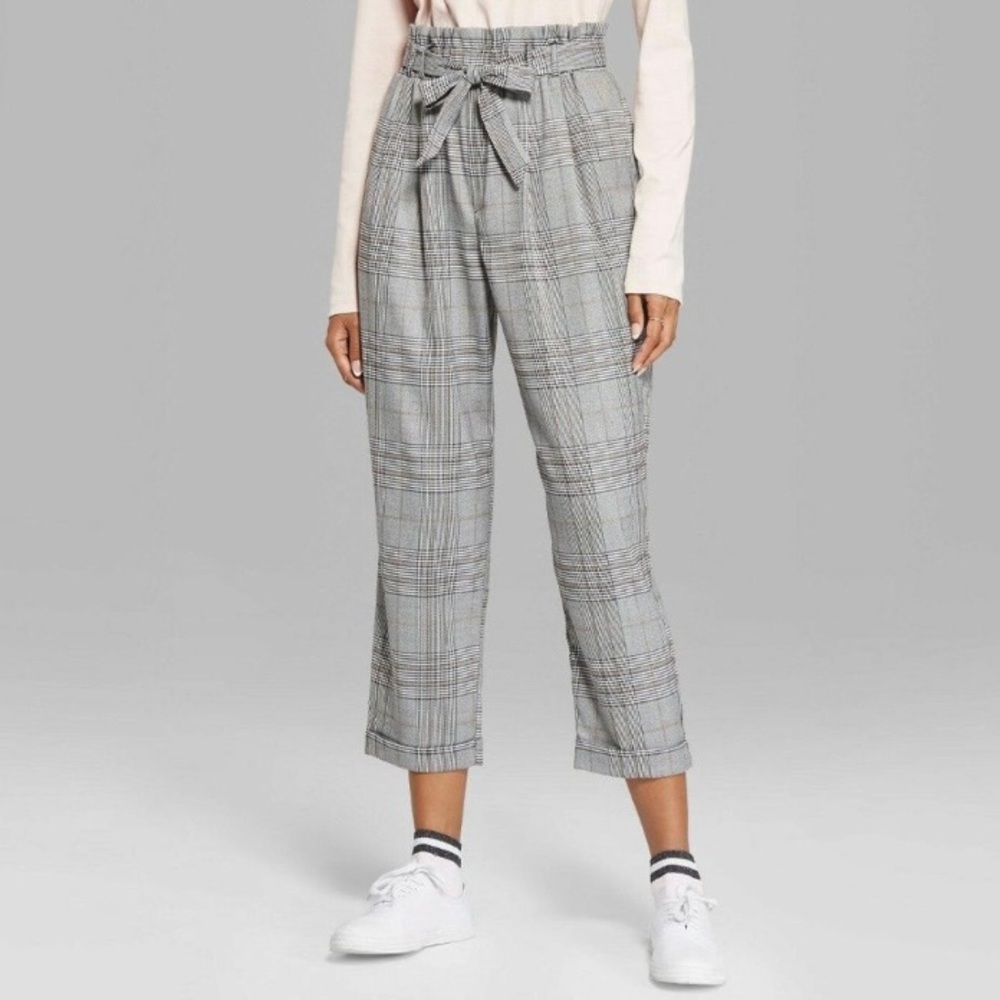 Wild Fable Black/White Plaid Houndstooth Paper Bag Waist Tapered Pants Size M